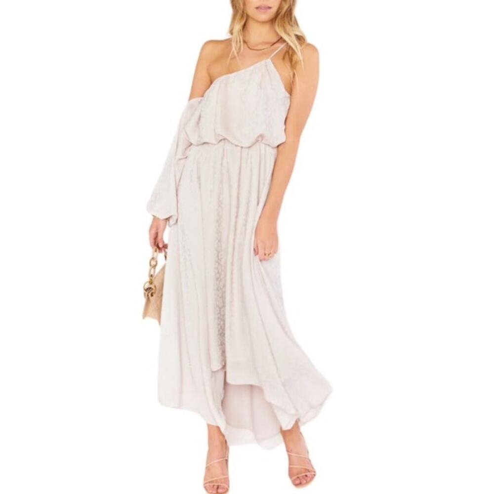 Show Me Your Mumu Midi Dress Taupe Beige Ruffle Cheetah One Shoulder New